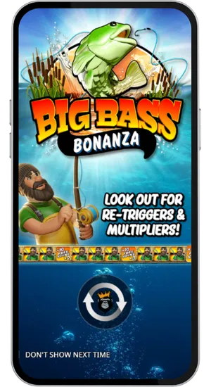 Casino search bar with Big Bass Bonanza result highlighted in the slot library